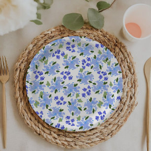 Blauw Aquarel Bloementuin Papieren Borden Bordje