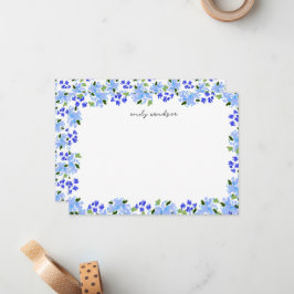 Blauw Aquarel Bloementuin Persoonlijk Notitiekaartje