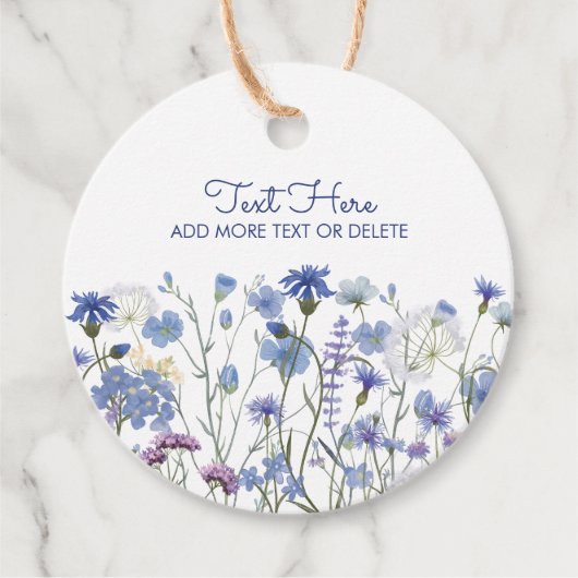 Blauw Aquarel Bloemenwei Bedankjes Labels (Voorkant)