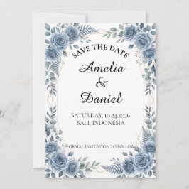 Blauw Aquarel Bloemig Bewaar de Datum Save The Date