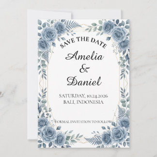 Blauw Aquarel Bloemig Bewaar de Datum Save The Date