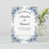 Blauw Aquarel Bloemig Bewaar de Datum Save The Date (Staand voorkant)
