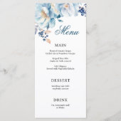 Blauw aquarel bloemig trouwmenu menu (Voorkant)