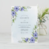 Blauw Aquarel Bloemige Bruiloft Kaart (Staand voorkant)