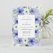 Blauw Aquarel Bloemige Bruiloft Kaart (Staand voorkant)