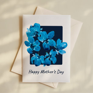 Blauw Aquarel Bloemige Moederdag Kaart