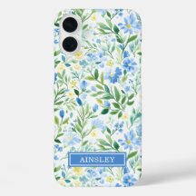 Blauw Aquarel Bloemige Monogram