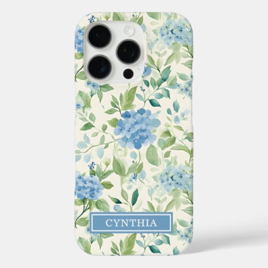 Blauw Aquarel Bloemige Monogram  Case-Mate iPhone Case (Achterkant)