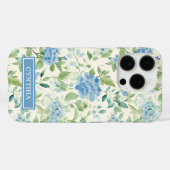 Blauw Aquarel Bloemige Monogram  Case-Mate iPhone Case (Achterkant (horizontaal))