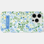 Blauw Aquarel Bloemige Monogram Case-Mate iPhone Case (Achterkant (horizontaal))
