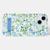 Blauw Aquarel Bloemige Monogram Case-Mate iPhone Case (Achterkant (horizontaal))