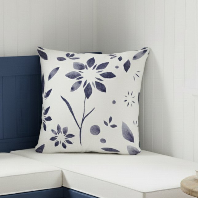 Blauw Aquarel Bloemmotief Grote Bloem Kussen (Creator heeft geüpload)