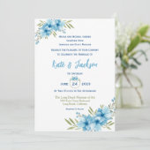 Blauw Aquarel Bloemmotief Kaart (Staand voorkant)