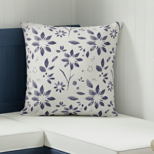 Blauw Aquarel Bloemmotief Kussen (Creator heeft geüpload)