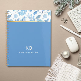 Blauw Aquarel Bloemmotief Stijlvol Planner