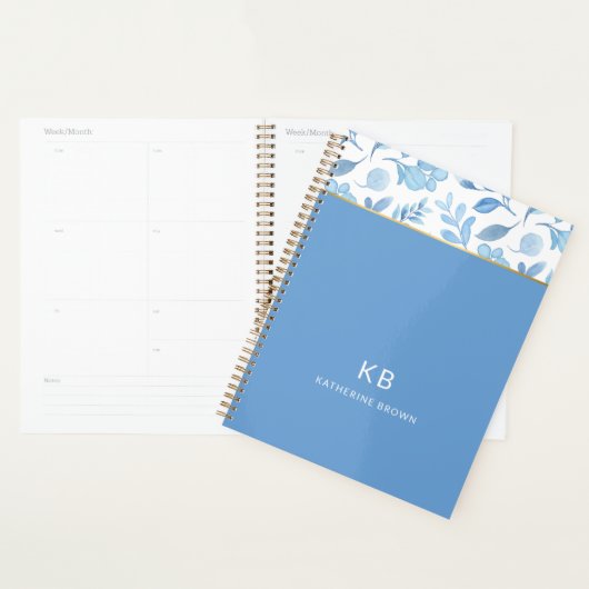Blauw Aquarel Bloemmotief Stijlvol Planner (Display)