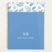 Blauw Aquarel Bloemmotief Stijlvol Planner (Voorkant)