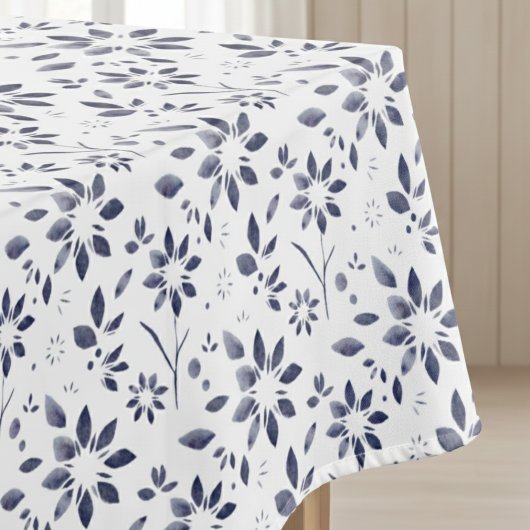 Blauw Aquarel Bloemmotief Tafelkleed