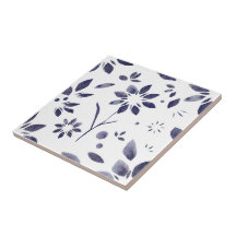 Blauw Aquarel Bloemmotief