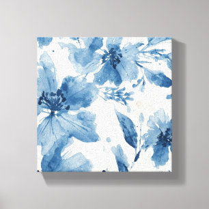 Blauw Aquarel Bloemschilderij Botanische Fantasie Canvas Afdruk