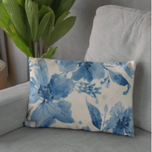 Blauw Aquarel Bloemschilderij Botanische Whimsical Accent Kussen