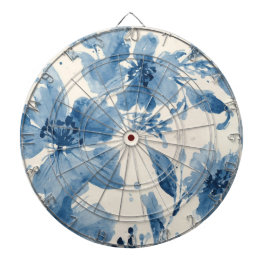 Blauw Aquarel Bloemschilderij Botanische Whimsical Dartbord