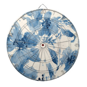 Blauw Aquarel Bloemschilderij Botanische Whimsical Dartbord