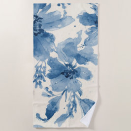 Blauw Aquarel Bloemschilderij Botanische Whimsical Strandlaken