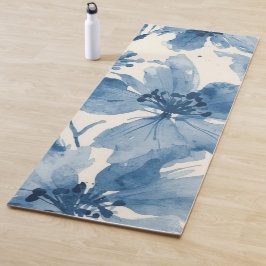 Blauw Aquarel Bloemschilderij Botanische Whimsical Yogamat