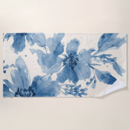Blauw Aquarel Bloemschilderwerk Botanisch Whimsica Strandlaken