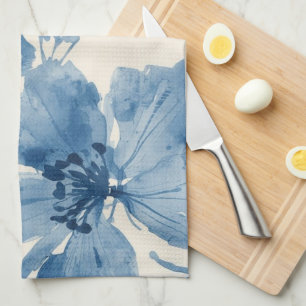 Blauw Aquarel Bloemschilderwerk Botanisch Whimsica Theedoek