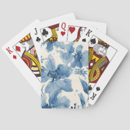 Blauw Aquarel Bloemschilderwerk Botanische Fantasi Pokerkaarten