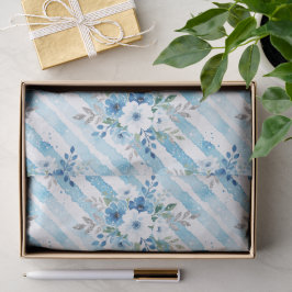 Blauw Aquarel Bloemstreep Cadeaupapier Tissuepapier