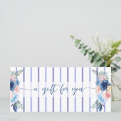 Blauw Aquarel bloemstrepen Cadeaubon (Staand voorkant)
