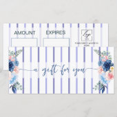 Blauw Aquarel bloemstrepen Cadeaubon (Voorkant / Achterkant)