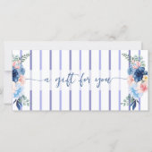 Blauw Aquarel bloemstrepen Cadeaubon (Voorkant)