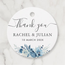 Blauw aquarel bloemstuk dank je wel bruiloft bedankjes labels