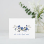 Blauw Aquarel Bloemstuk Persoonlijke Trouwdag Briefkaart (Staand voorkant)