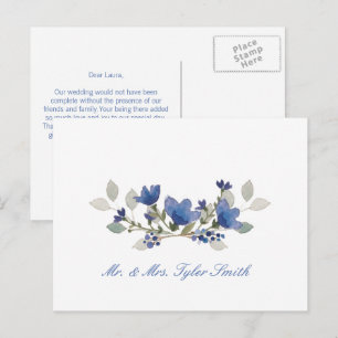 Blauw Aquarel Bloemstuk Persoonlijke Trouwdag Briefkaart