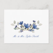 Blauw Aquarel Bloemstuk Persoonlijke Trouwdag Briefkaart (Voorkant)