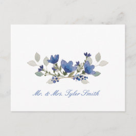 Blauw Aquarel Bloemstuk Persoonlijke Trouwdag Briefkaart