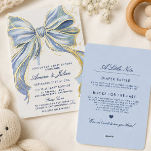 Blauw Aquarel Boog Jongen Baby Shower Alles-in-Eén Folie Uitnodiging