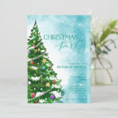 Blauw Aquarel Boom Kerstfeest Uitnodiging (Staand voorkant)