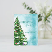 Blauw Aquarel Boom Kerstfeest Uitnodiging (Staand voorkant)