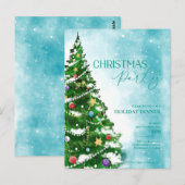 Blauw Aquarel Boom Kerstfeest Uitnodiging (Voorkant / Achterkant)