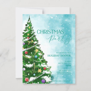 Blauw Aquarel Boom Kerstfeest Uitnodiging