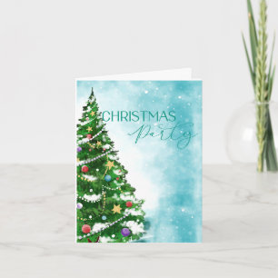 Blauw Aquarel Boom Kerstfeest Uitnodiging