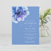 Blauw Aquarel Botanisch Bloemmotief QR Code Bruilo Kaart (Staand voorkant)