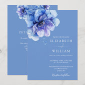 Blauw Aquarel Botanisch Bloemmotief QR Code Bruilo Kaart (Voorkant / Achterkant)