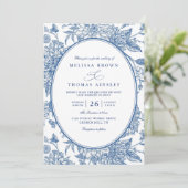 Blauw Aquarel Botanisch Bloemmotief QR Code Trouwe Kaart (Staand voorkant)